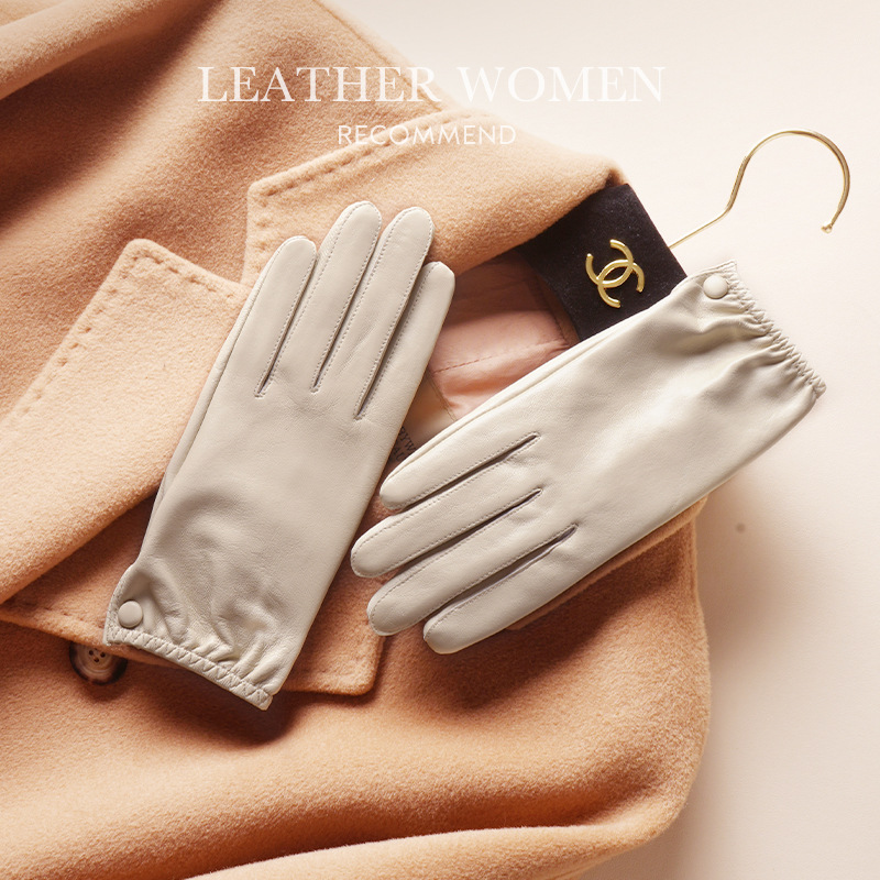秋冬薄款真皮手套女羊皮开车骑行电动车保暖防风触屏简约优雅逛街