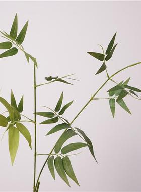 禅意线条花枝小竹叶单支新中式室内装饰摆件绿色植物清新装饰摆件