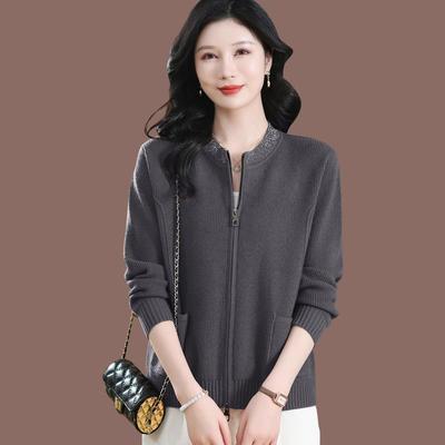 短款羊毛针织棒球服外套女2025春季新款洋派拉炼毛衣开衫外搭春秋