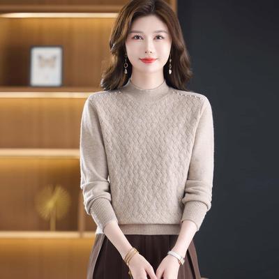 2025新款秋冬半高领毛衣女时尚钉珠针织打底衫宽松显瘦内搭羊毛衫