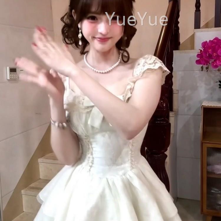 甜美MRN蕾丝绝美连衣裙女夏初恋蓬蝴季蝶结公主蛋糕裙收提花蓬腰