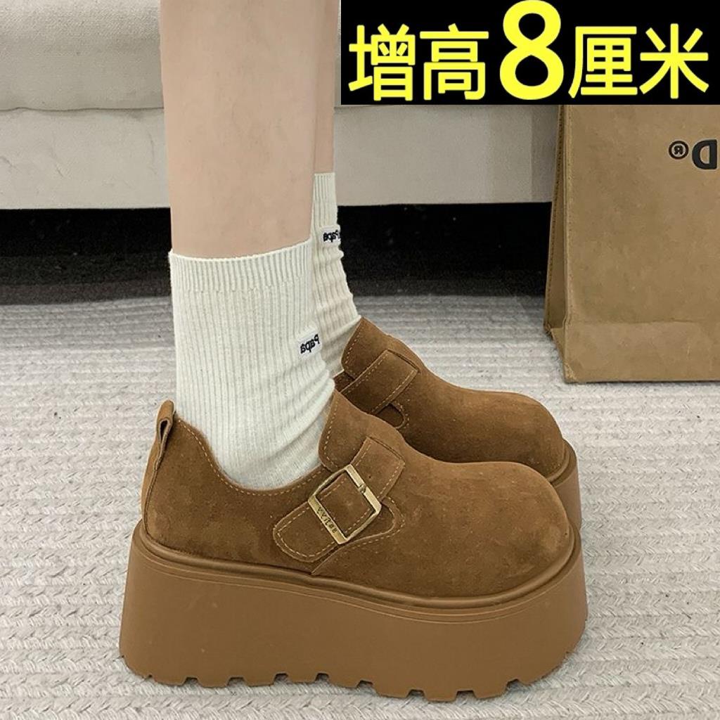 品牌小个子松糕底勃肯鞋女2025春季新款复古磨砂百搭厚底休闲单鞋