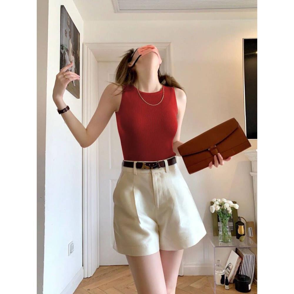 红色针织吊带背心女时尚百搭修身显瘦无袖上衣打底衫搭配西装内搭