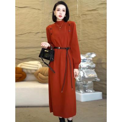 2025新款御姐风针织连衣裙女秋冬高级感收腰中长款配大衣打底裙