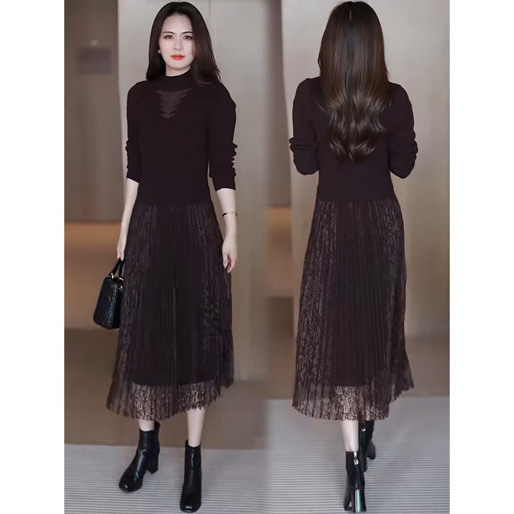 配大衣打底裙针织中长款连衣裙女秋冬季新款洋气减龄内搭显瘦纱裙