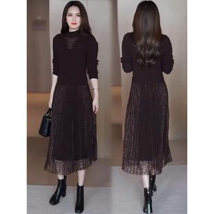 配大衣打底裙针织中长款连衣裙女秋冬季新款洋气减龄内搭显瘦纱裙