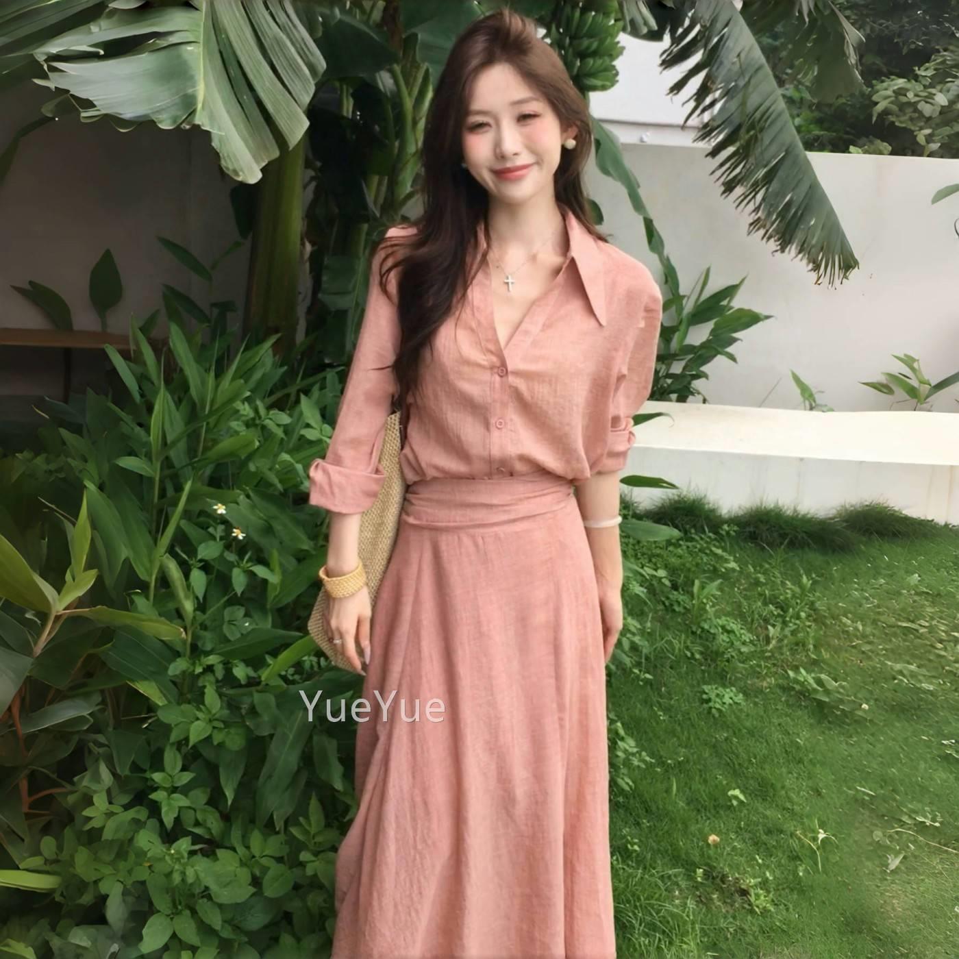 质巨好看夏装套装女法式高级的感温TCB气长袖防晒衬衫半柔身裙两