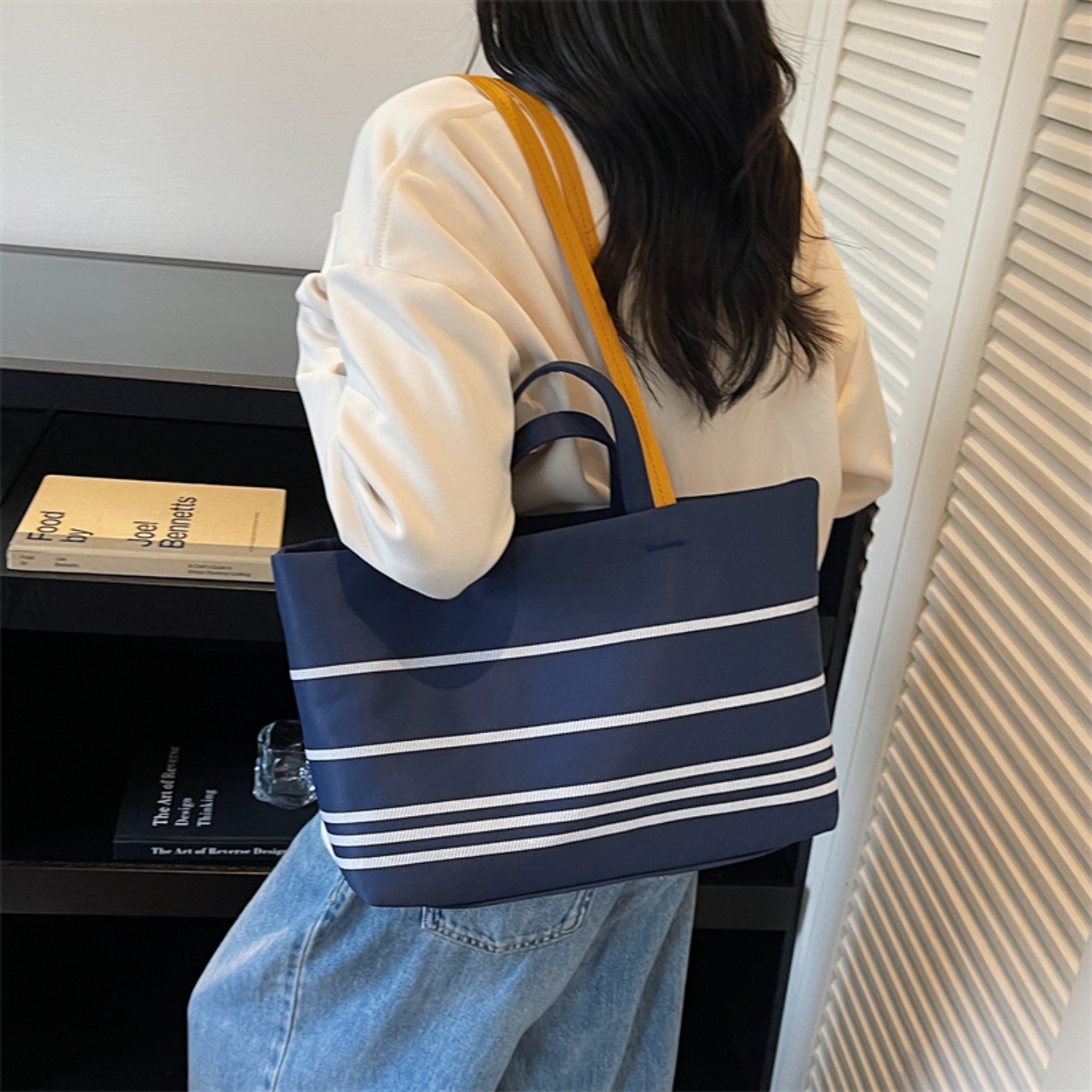 条纹托特包大容量手提包