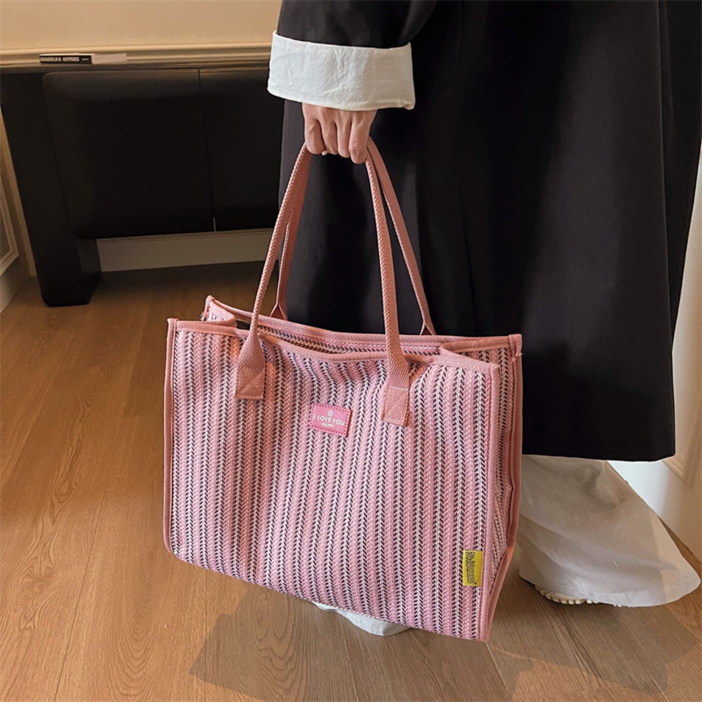 条纹编织托特包2025新款