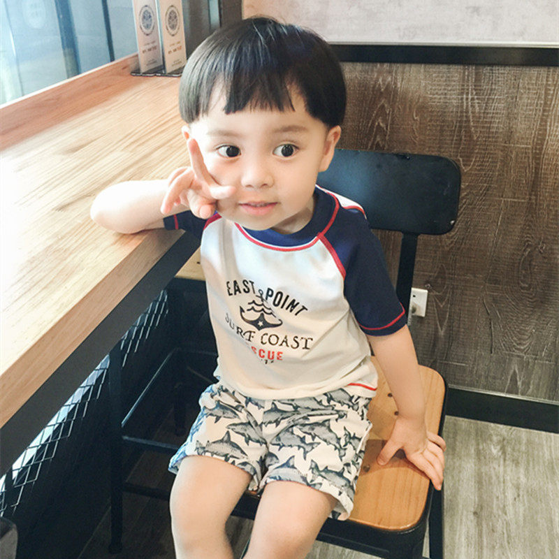 韩国潮范儿童男童宝宝婴儿鲨鱼分体防晒防紫外线保暖韩版游泳衣潮