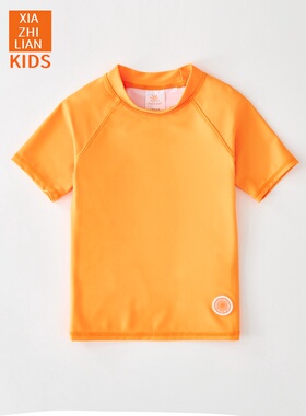 韩国儿童分体荧光橙色青少年单上衣裤男女童防晒速干沙滩游泳衣潮