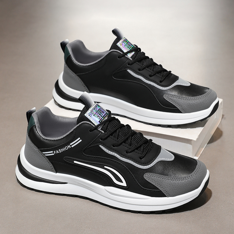 男鞋2025新款黑色拼接运动鞋百搭防滑耐磨轻便休闲潮鞋男士工作鞋