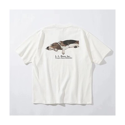 LLBEAN联名BEAMS日系复古动物印花短袖户外运动宽松T恤情侣23SS