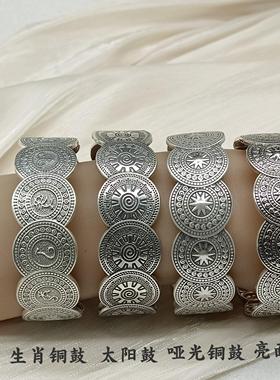 999纯银手镯复古足银手工时来运转太阳鼓老银铜鼓镯子民族风银饰