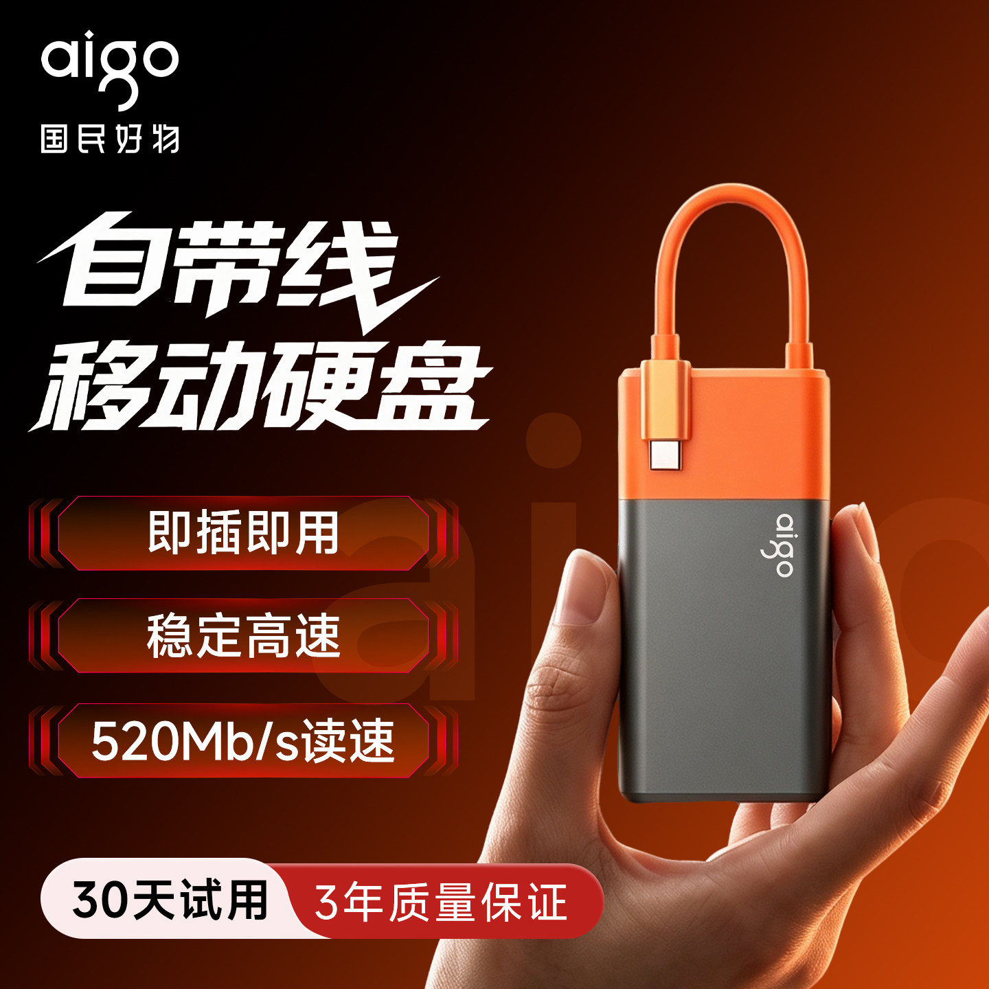 【自带线】爱国者移动固态硬盘1T图片