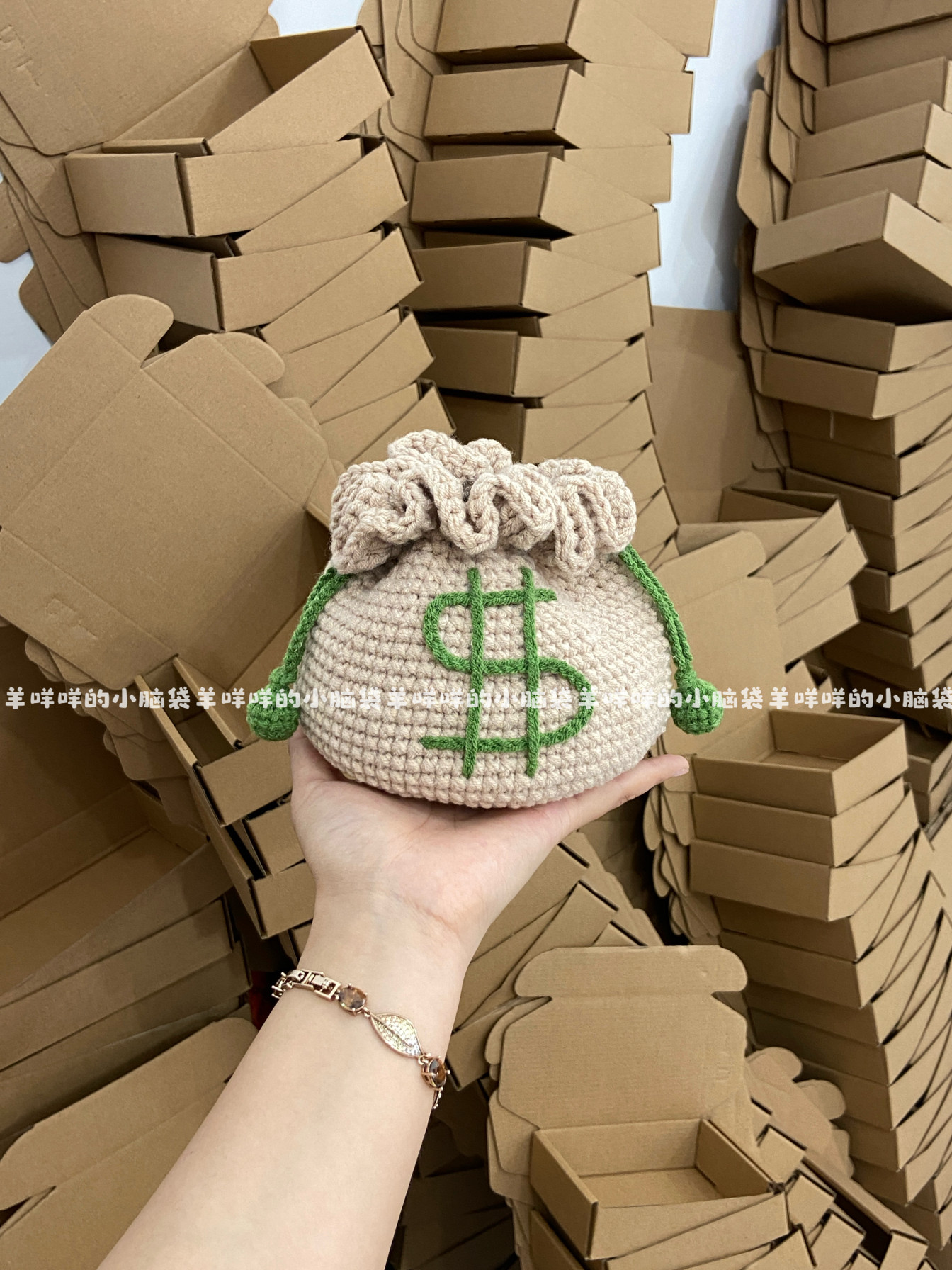 DIY钱袋子束口包收纳编织材料包钩针自制大容量实用搞怪创意手工