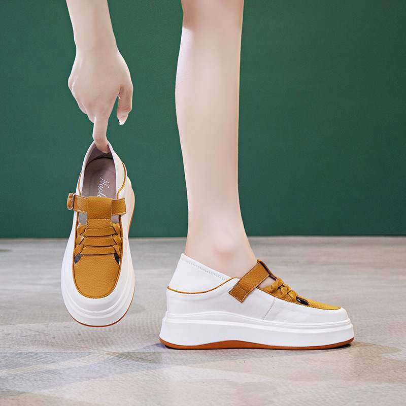 两穿小白鞋女内增高新款夏半拖板鞋小码单鞋