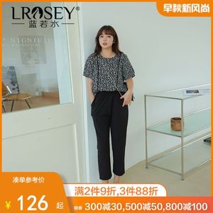 大码女装2021新款胖mm碎花上衣休闲裤今年流行的夏季穿搭两件套装