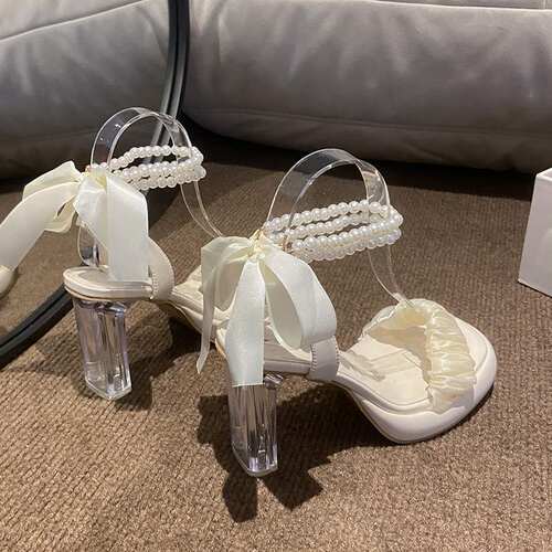 白色爆款结仙女风法式凉鞋女年新