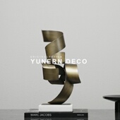 简约现代金属大理石抽象几何摆件酒店玄关售楼处样板房间软装 饰品