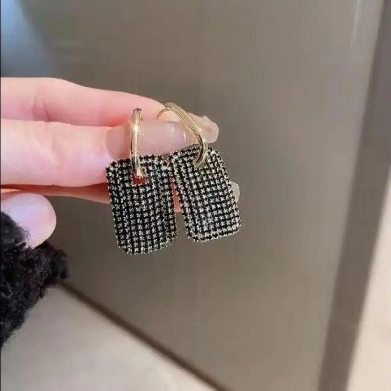 925银针欧美夸张几何形满钻耳环女ins潮超闪精致网红同款耳钉耳饰