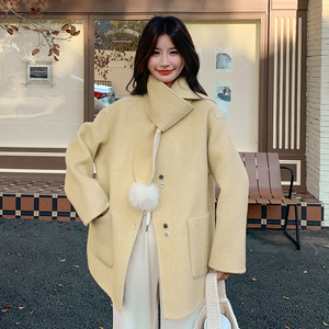奶黄色羊毛双面呢外套女秋冬2025新款小个子甜美显瘦独特漂亮大衣图片