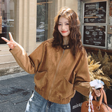 棕色美拉德麂皮绒小个子短款外套女2025秋季新款时尚超酷夹克上衣，女装短外套，2D113