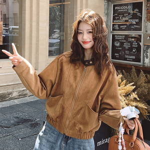 棕色美拉德麂皮绒小个子短款外套女2025秋季新款时尚超酷夹克上衣图片