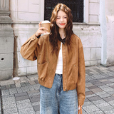 棕色美拉德麂皮绒小个子短款外套女2025秋季新款时尚超酷夹克上衣，女装短外套，2D113