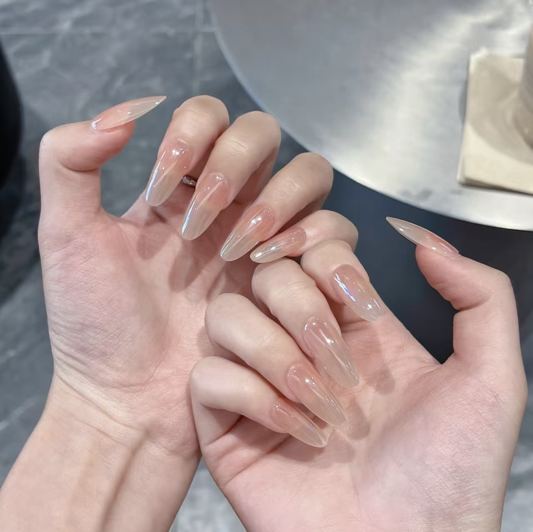 婚纱照手工穿戴甲中长款猫眼甲片