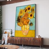 梵高纯手绘油画星空向日葵客厅入户玄关沙发背景墙面世界名画挂画