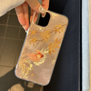 新中式国风桂花好运锦鲤适用苹果17手机壳新款iPhone16ProMax小众高级15pro早秋氛围感14双层13保护套