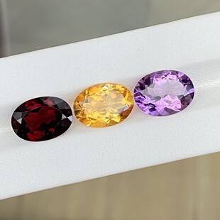 路兴珠宝*天然巴西紫水晶黄水晶莫桑比克石榴石宝石裸石戒面全净