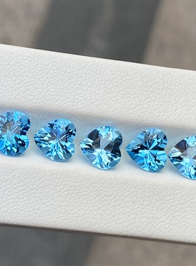 心形天然瑞士蓝 托帕石  7.5x7.6mm 一粒大约1.8ct 全净体抛光好
