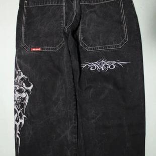 Y2K牛仔裤街头服饰原宿嘻哈复古朋克刺绣宽松牛仔裤男高腰阔腿裤