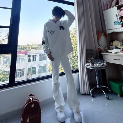 网红同款cleanfit微喇牛仔裤黑白美式高街百搭国潮长裤水洗男女裤