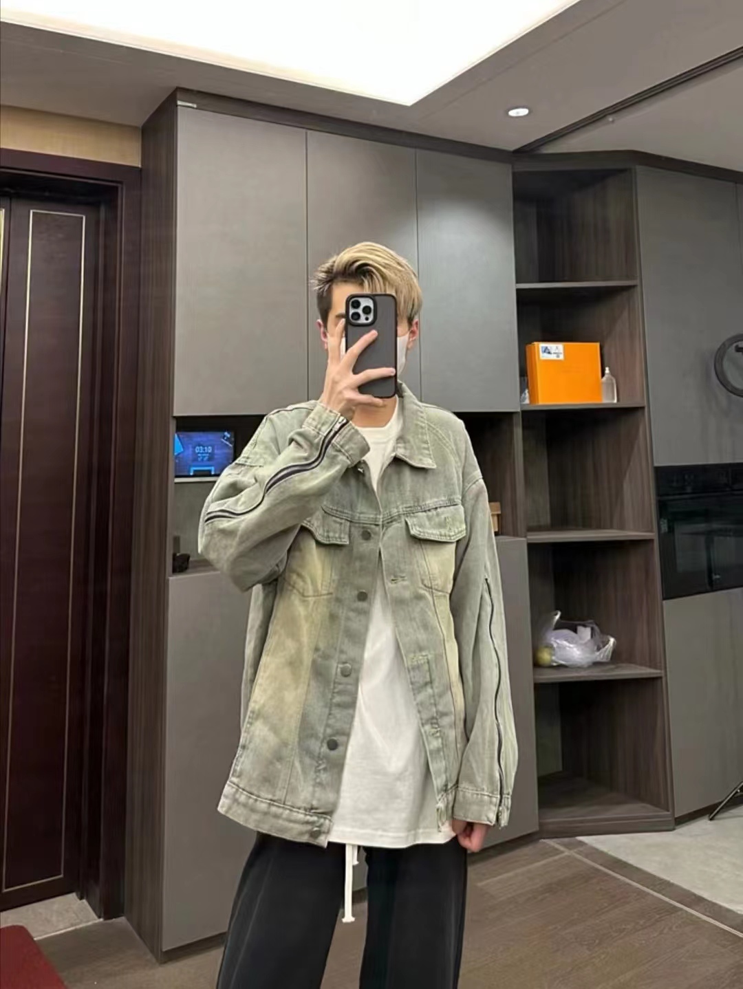 美式高街网红黄泥做旧水洗翻领牛仔夹克男fog复古潮牌拉链外套男