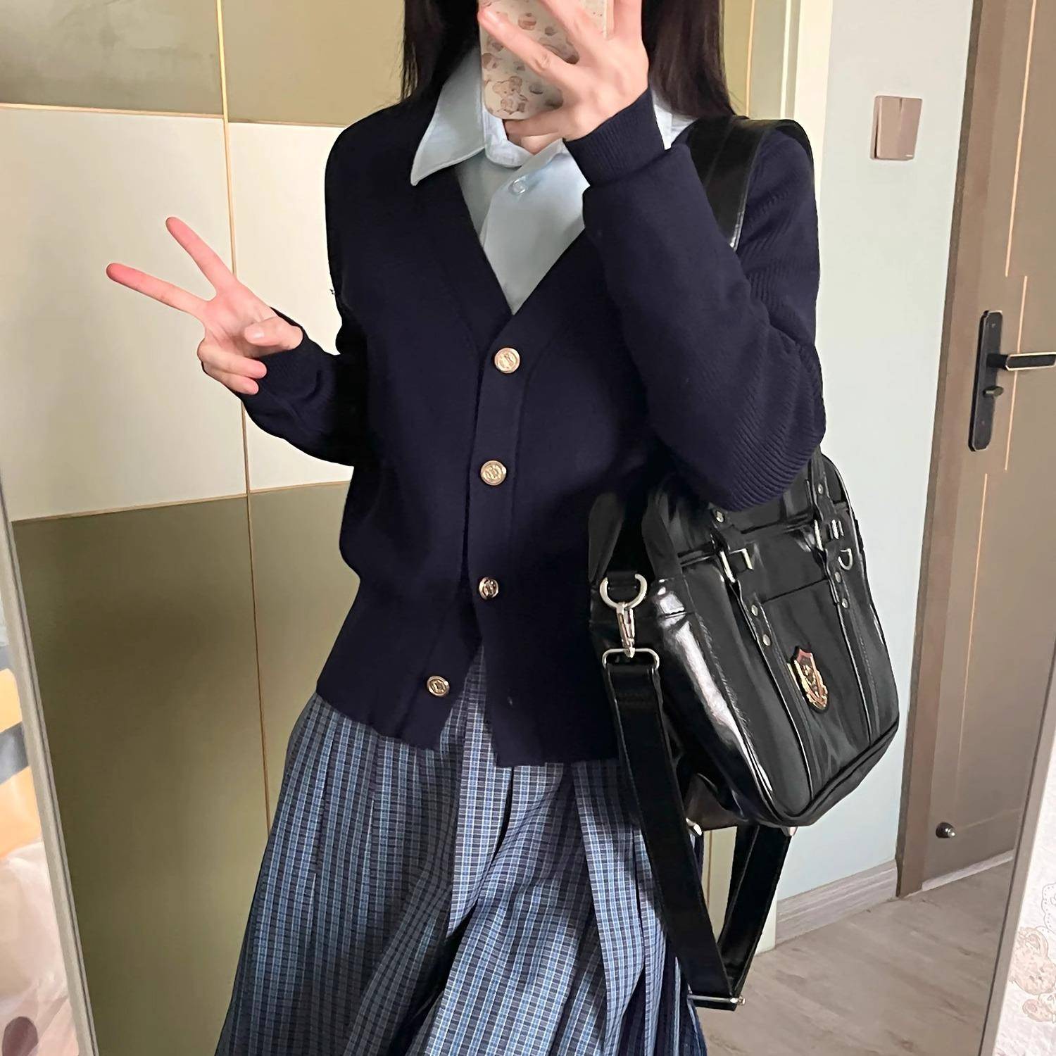 葵子jk毛衣红色针织短款收腰开衫外套女秋外搭学院风制服上衣