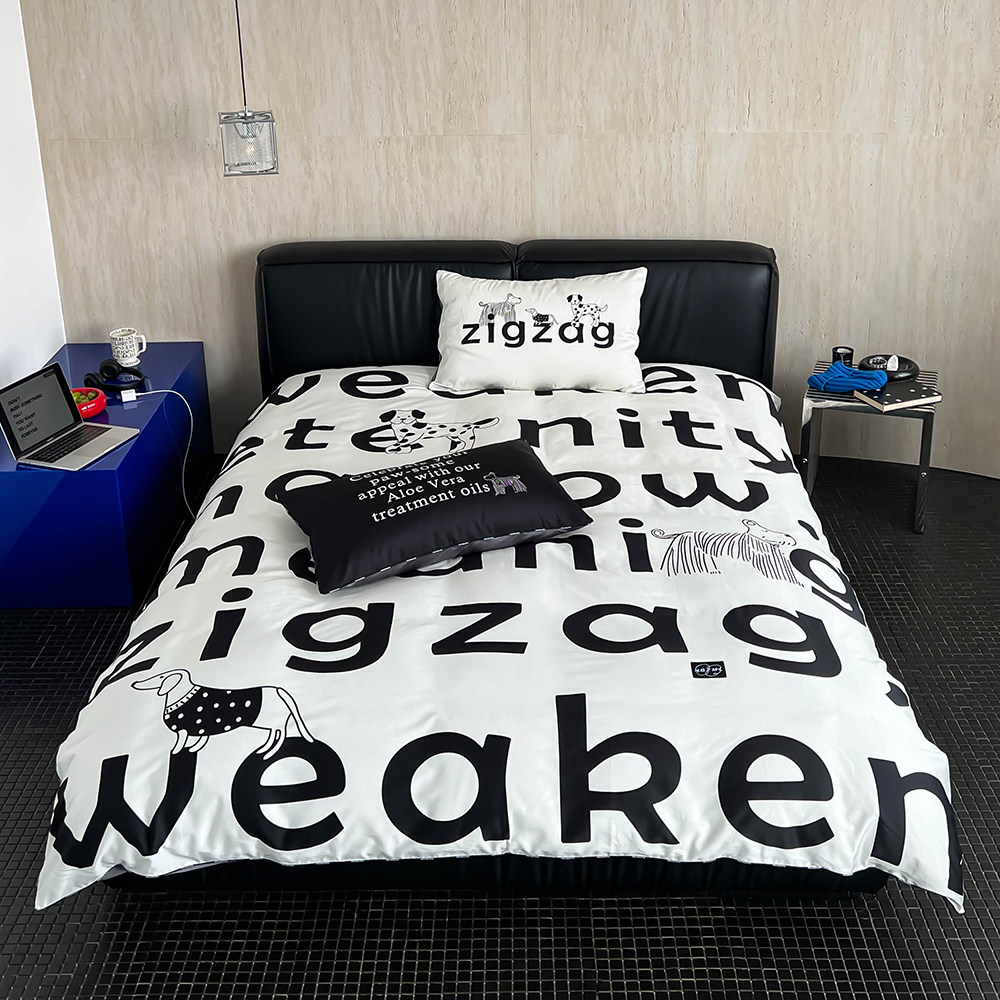 ins风黑白字母100支长绒棉贡缎四件套全棉纯棉高级感被套床单床品