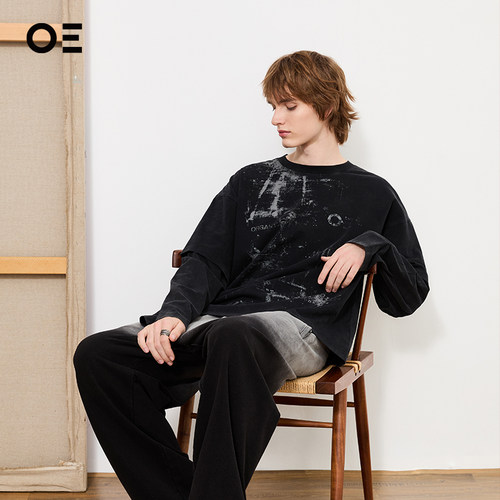 【明星同款】做旧假两件长袖T恤