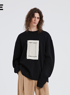 Organic Emotion圆领卫衣复古贴布刺绣logo廓形上衣 OE原始情绪