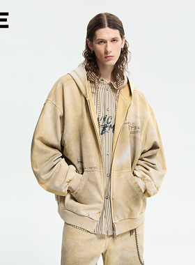 【明星同款】ORGANIC EMOTION涂鸦连帽卫衣水洗脏染开衫外套 OE