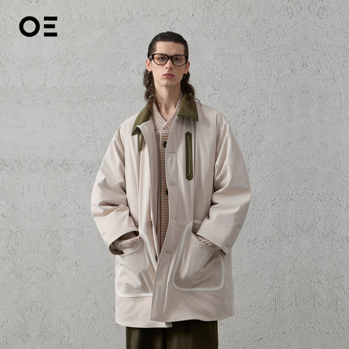 环保皮革撞色拼接羽绒服