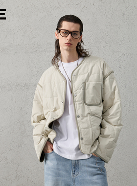 ORGANIC EMOTION无领撞色绗缝羽绒服轻薄防泼水日系简约厚外套OE