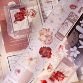 小白家文创新品 轻复古虞美人花果和纸PET手帐拼贴卡胶带 雾棕