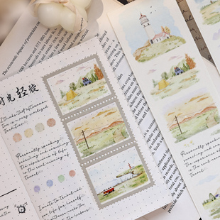 小白家文创盐铺新品满目风景轻复古盐系风景和纸PET切模手帐胶带