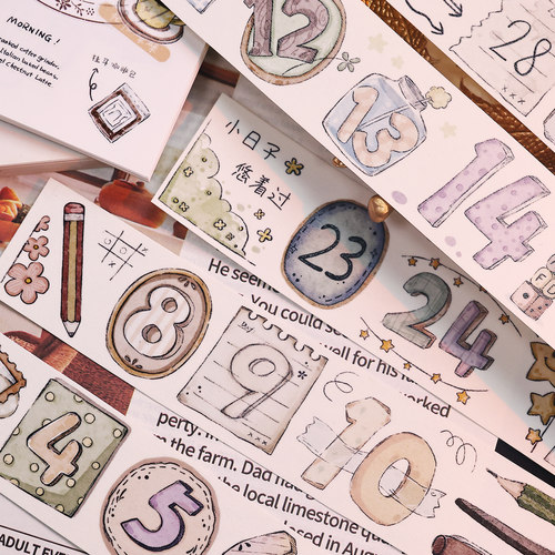 小白家文创盐铺新品数一数复古盐系数字母和纸PET切模手帐胶带
