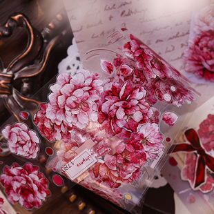 小白家文创新品芍药粉色大花和纸PET贝壳光切模轻复古手帐胶带