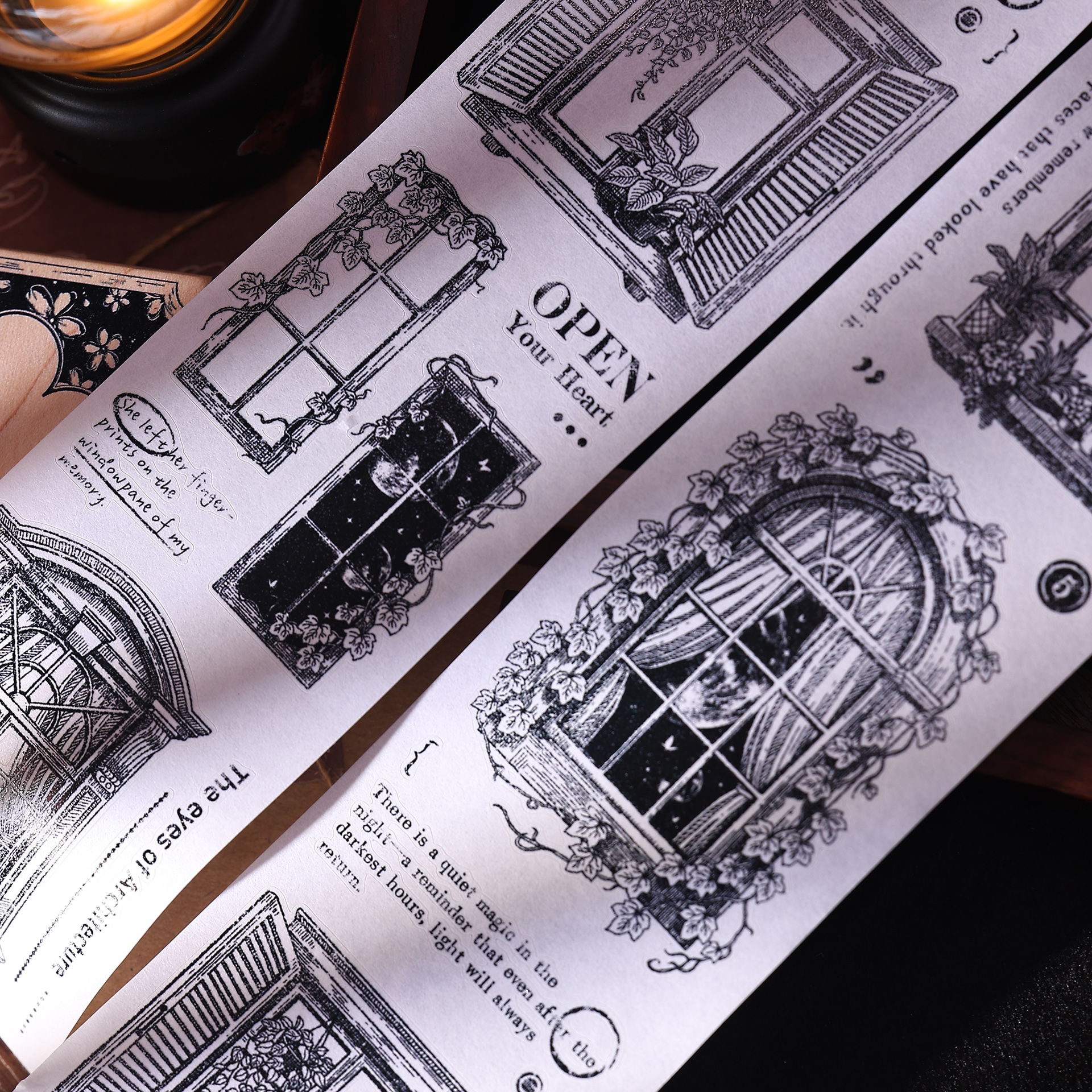 小白家文创【窗】复古窗户边框和纸特油PET模切手帐素材贴纸胶带