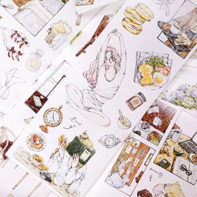 小白家文创盐铺新品生活漫卷轻复古盐系人物和纸PET切模手帐胶带